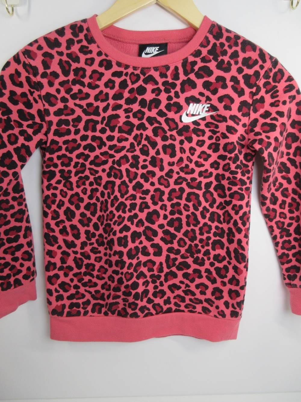 Nike Pink and Black Leopard-Print Crew Sweatshirt